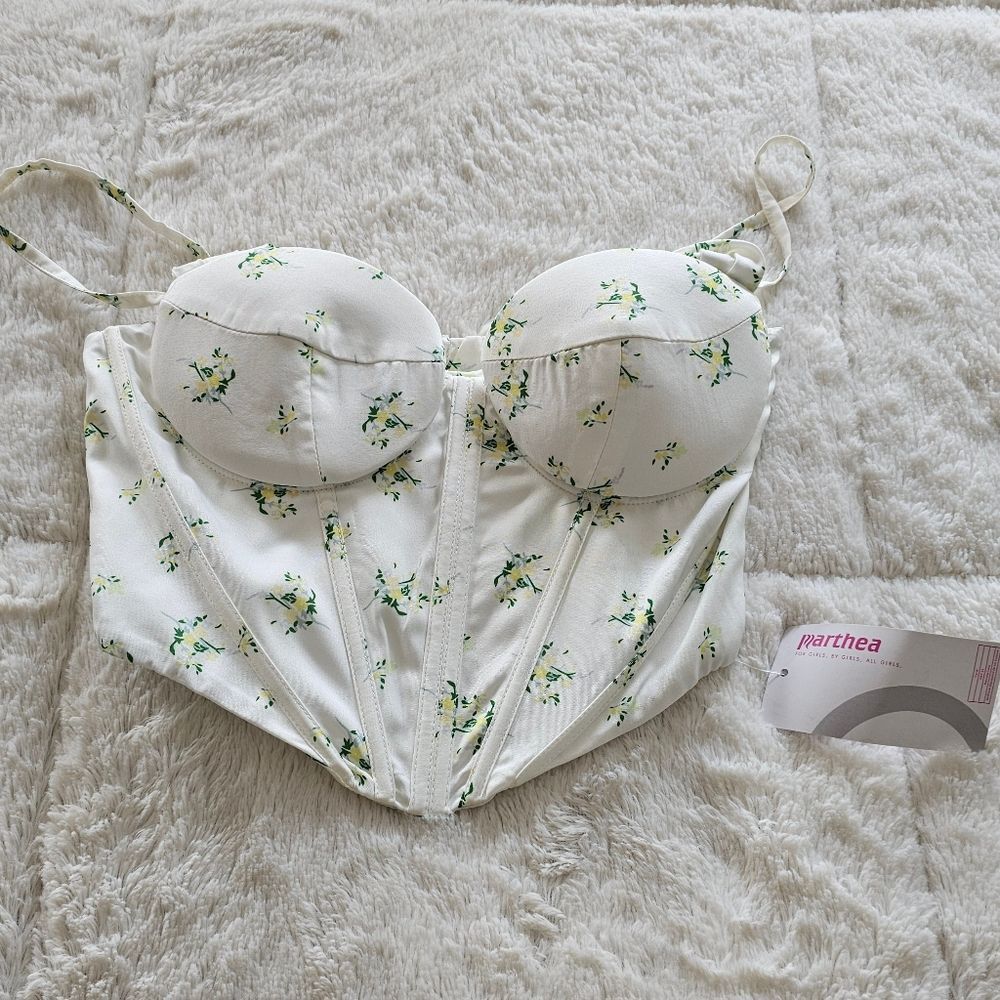 NEW Floral White Bustier Top Size XS